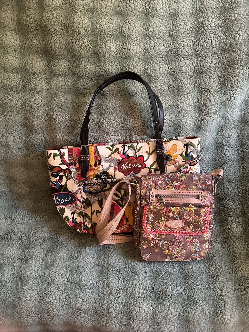 Floral Canvas Tote and Crossbody Set - Multicolor